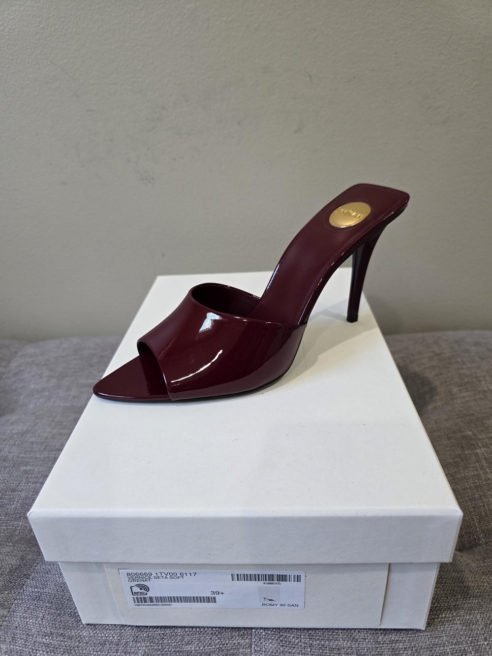 Yves Saint Laurent Burgundy Patent Open-Toe Stiletto Mule